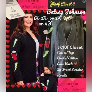 🌹NWT TORRID BETSEY JOHNSON 1X or 2X FRONT ZIP HOODIE SWEATER JACKET